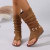 2025 Summer New Sandals Round Toe Clip Toe Flat Inside Increasing Suede Soft Sole Non-slip Stack Boots