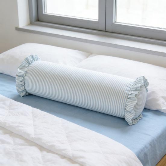 8" x 20" Striped Ruffle Bolster Decorative Pillow Long Cylinder Throw Pillow for Bed Couch Farmhouse Boho Home Decor