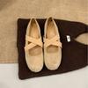2025 new round head cross strap inner heel heel suede shallow mouth Mary Jane one word with ballet women's shoes
