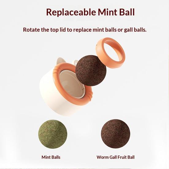 Catnip Ball Cat Toy Rotatable Cat Lick Ball Safe Cat Chew Toy with Adhesive for Kitten Teething Wall Mounted Catnip Toy