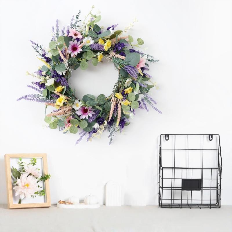 Artificial Flower Wreath Spring Festival Wreath Artificial Flower Wreath for Front Door Hallway Garden Farmhouses