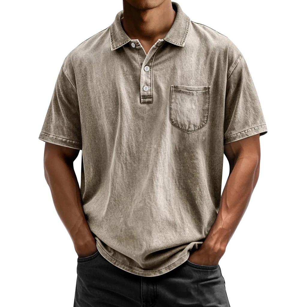 Men's Summer Color Button Short Sleeve Loose Shirt Men's Casual Fashion Tops