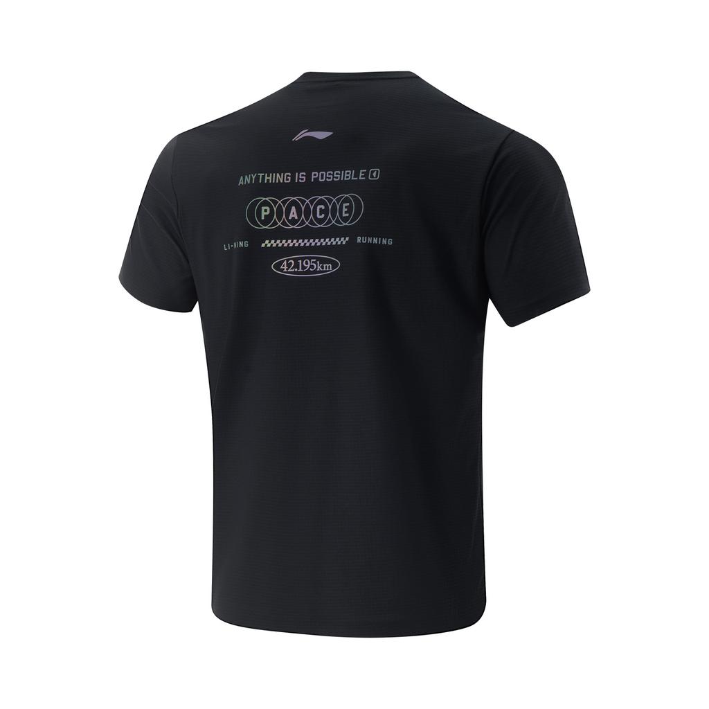Li Ning Running Series Versatile Round Neck Letter Brand Logo Comfortable Simple Quick-Dry Short Sleeve T-Shirt Men T-Shirts Black ATSV371-1
