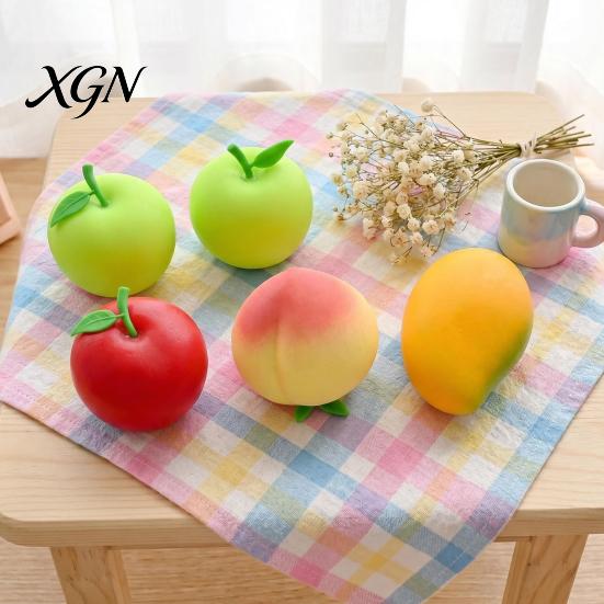 Hand Therapy Ball 6Pcs Fruit Squeeze Toys for Stress Relief Soft TPR Satisfying Fidget Palm Kneading Toy Sensory Cute Colorful Kids Teens Adults