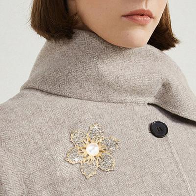 Lady Brooch Bauhinia Shape Rhinestone Faux Pearl Hollow Out Anti-slip Bag Coat