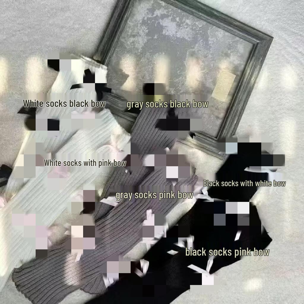 

Белые балетные гольфы с бантом: Осенне-зимние многослойные гетры в стиле Y2K Лолита для женщин Black Sock with Pink Bow