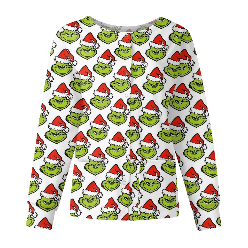 Women's Casual Fashion Long-Sleeve Single-Breasted Christmas Print Jacket