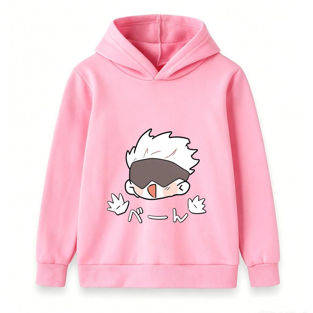 Kids Boys Girls Pullover Hoodie, Cute Cartoon White Hair Anime Character Printed Casual Long Sleeve Hooded Sweatshirt for Daily Wear