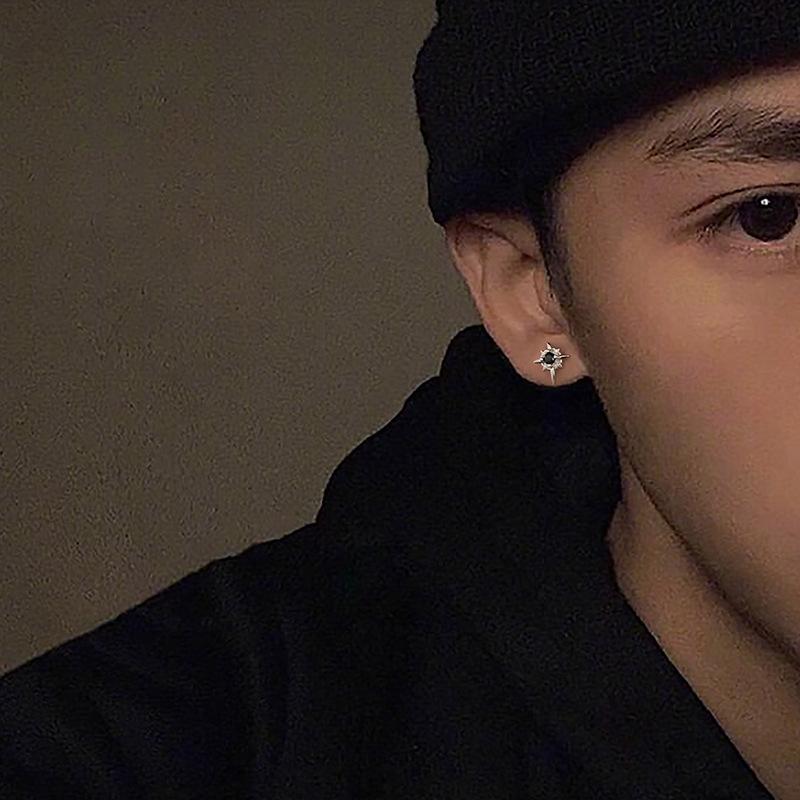1Pair Trendy Black Zircon Star Stud Earrings For Men Women Couple White Personality Hip-hop Earrings Party Accessories Jewelry
