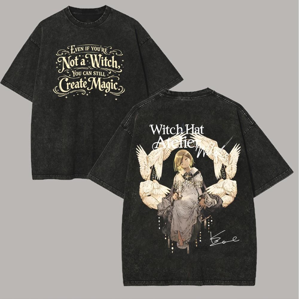 Witch Hat Atelier Coco Qifrey Graphic T-shirt Vintage Washed Anime Merch Harajuku Unisex Oversized Cotton Short Sleeve Tee Tops