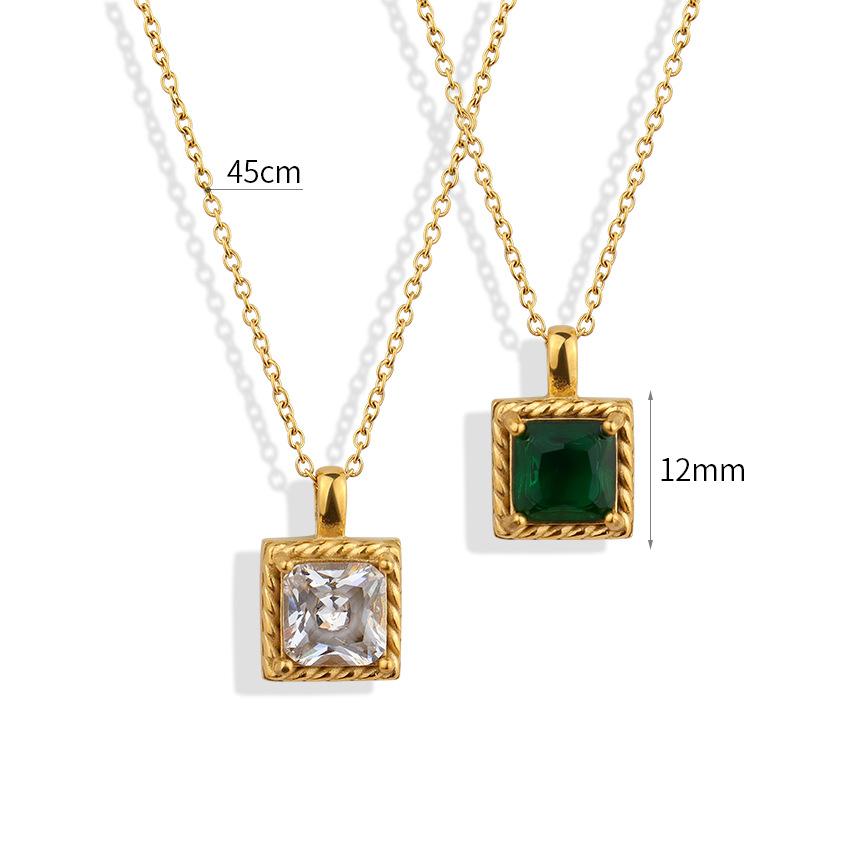 Французское Ретро Простое Темпераментное Подвеска с Изумрудным Цирконом Золотое Ожерелье из Титановой Стали