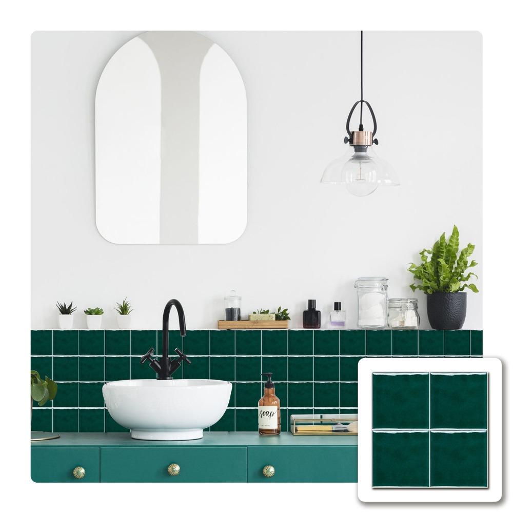 10Pcs Square Wall Stickers Solid Color Thickened Tile Stickers Retro Kitchen Wallpaper