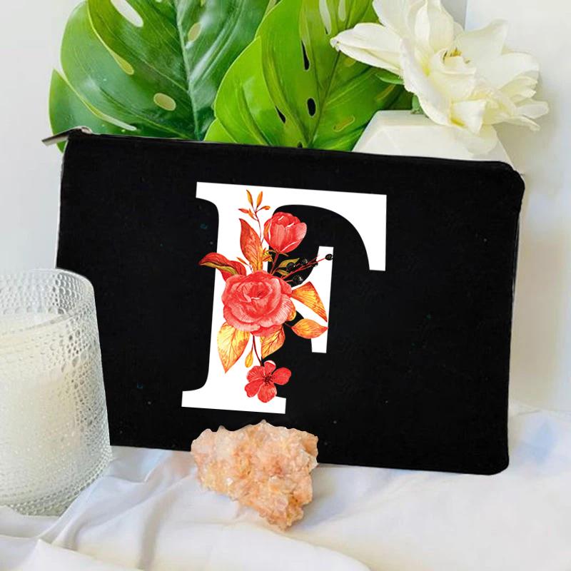 26 Floral Alphabet A-Z Makeup Bag Purse Party Lipstick Cosmetic Bags Fashion Letters Women's Outdoor Travel Toiletry Pouchs