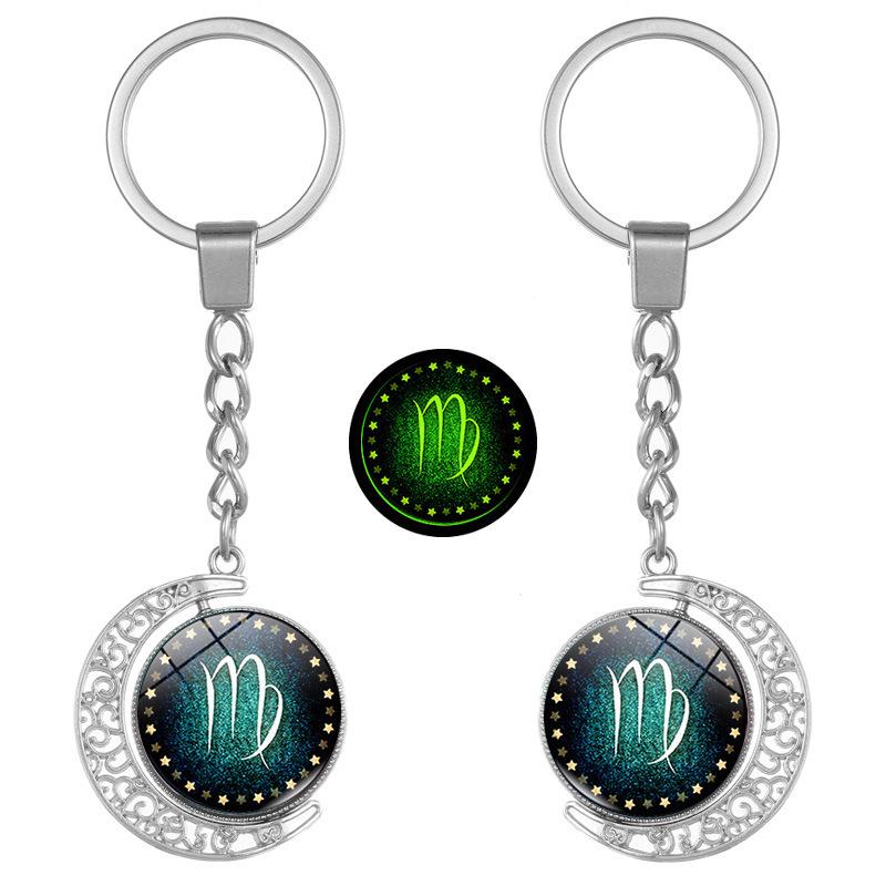 Luminous Zodiac Double-Sided Rotating Pendant Keychain for Couples - European & American Creative Design.