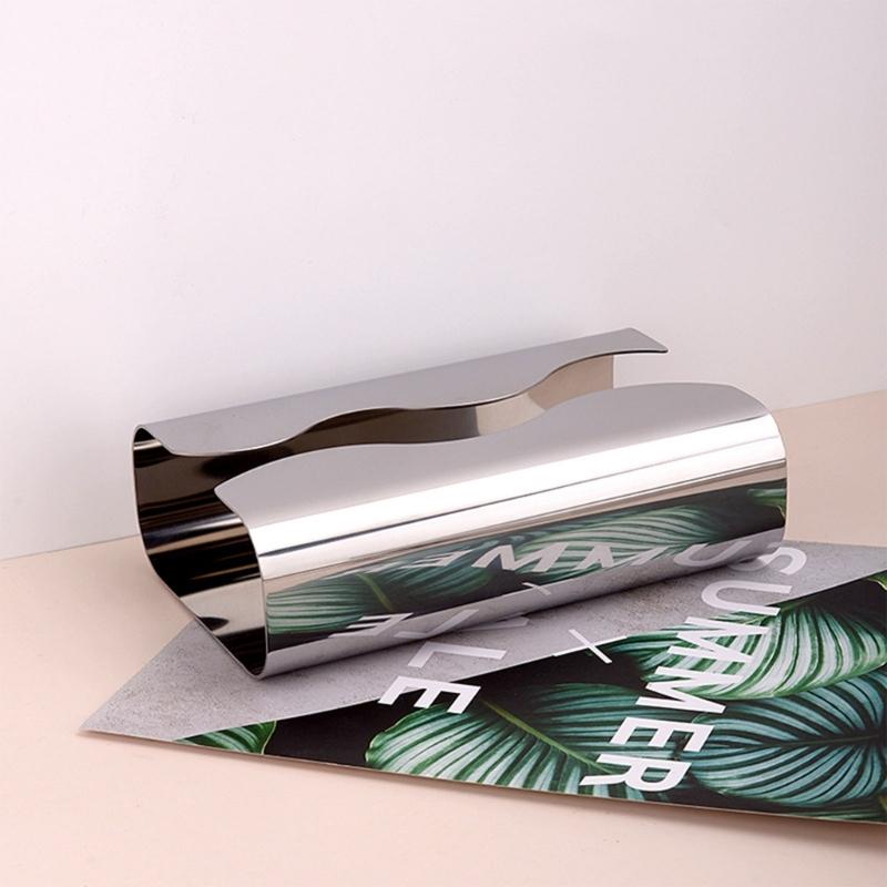 Mirror Polished Stainless Steel Curved Tissue Container Ergonomic Shape Spacious Interior Modern Storage Solution