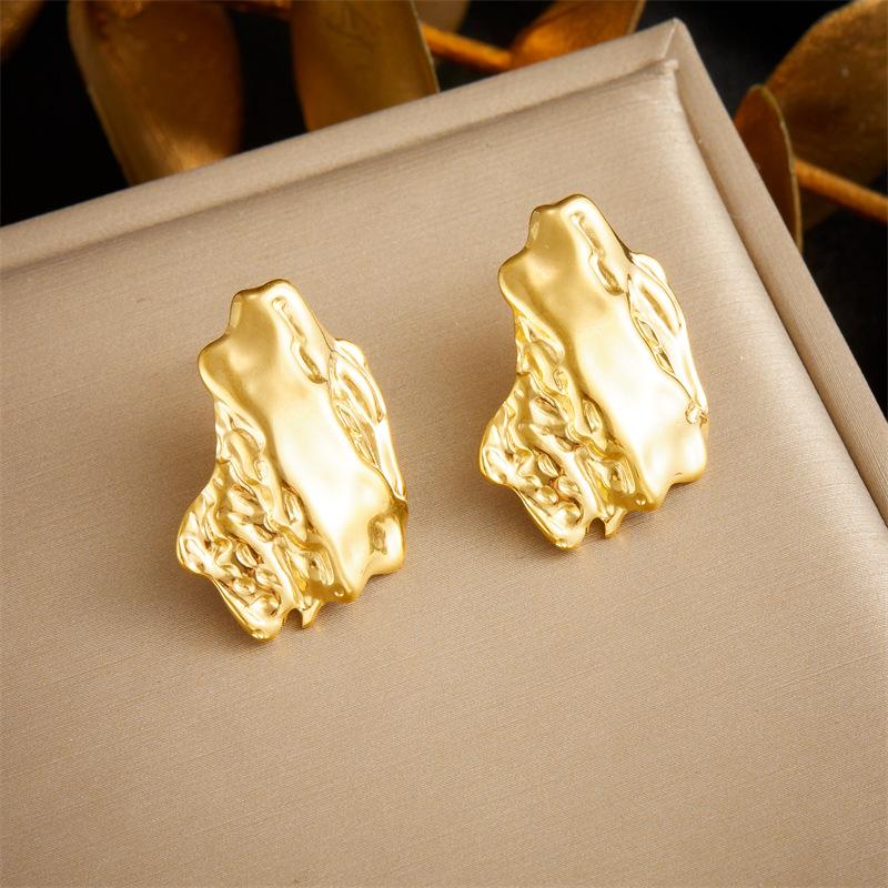 Fashion Irregular Geometry Ladies Stud Earrings 18K Gold Plated Stainless Steel Premium Texture Luxury Jewelry for Gift