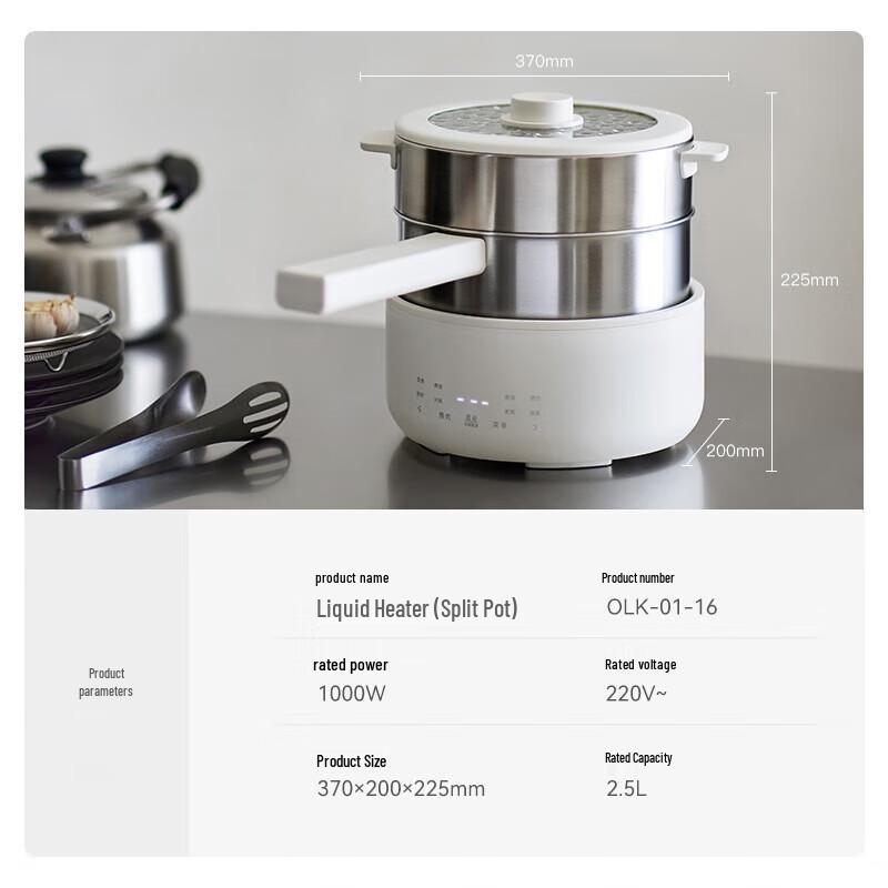 olayks 2,5L Abnehmbarer Elektrischer Kochtopf CN-Stecker (Adapter enthalten)
