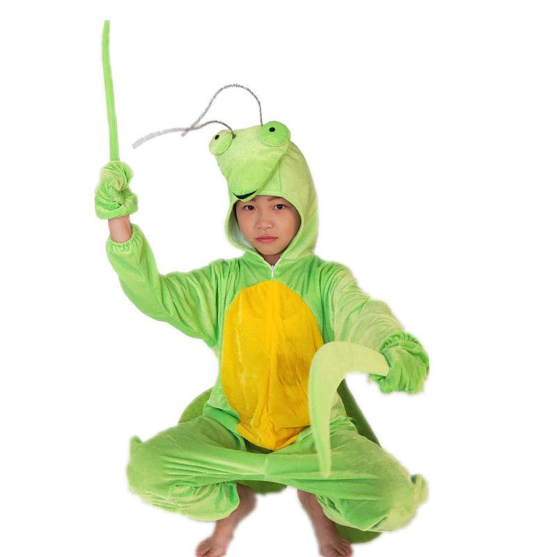 Gouden Fluwelen Pyjama Bidsprinkhaan Dierlijk Insect Verkleedkleding Jumpsuit Kinderen Volwassenen Cadeaus Cosplay Halloween Kostuum 110