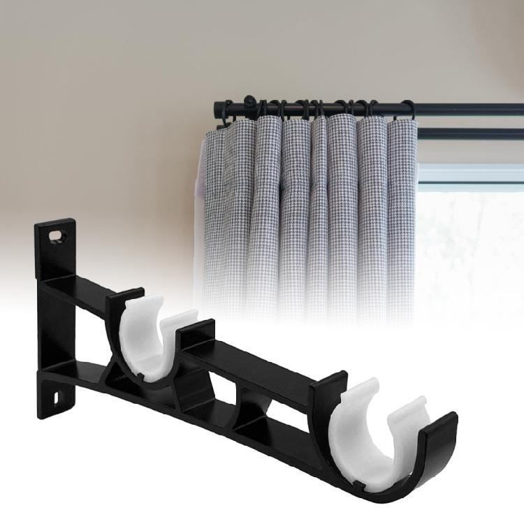 Pack of 6 Black Double Curtain Rods Wall Brackets Metal Holders for 25mm Poles Drapery Track Rails Hangers Brackets