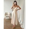 Women Satin Spaghetti Strap High Waist Solid Color Elegant Long A Line Dress