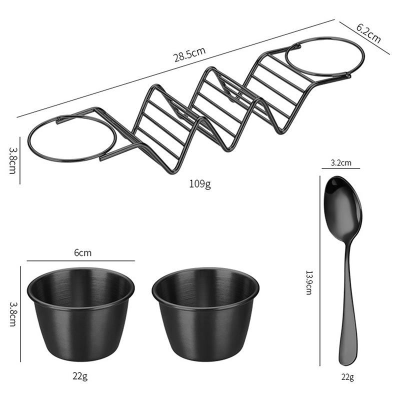 

Нержавеющая сталь волнообразная форма держатели тако слоты кухонный инструмент мексиканская еда дисплей стойка двухсторонние приправы чашки для ресторана чёрный