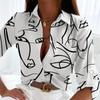 Elegante Blusa da Donna Primavera Autunno Temperamento Top Manica Lunga Stampa a Righe Ufficio Slim Fit Camicia con Tasca
