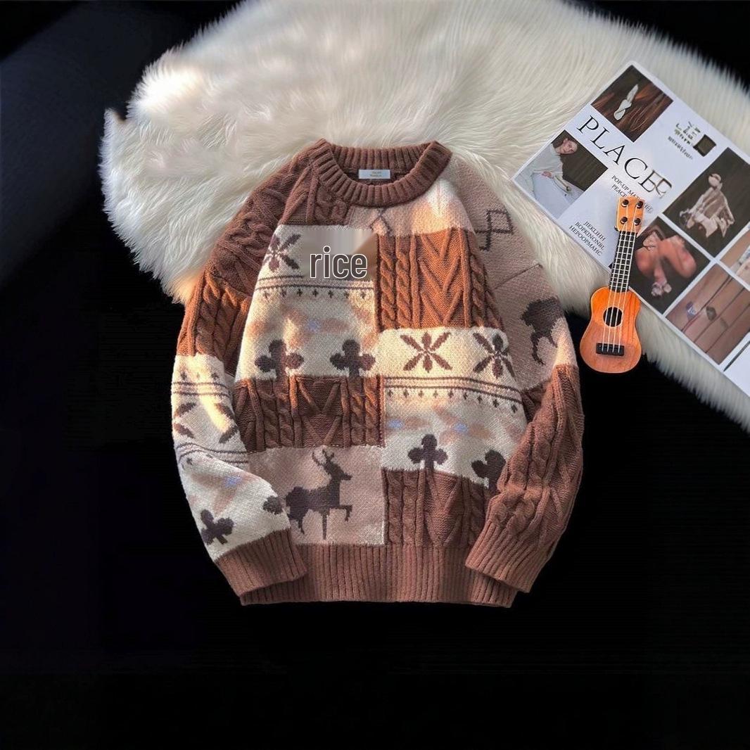 

High-End Men s Trendy Thick Knit Sweater - Autumn/Winter Style: Retro American Christmas & Japanese Lazy Knitwear XXL абрикосовий
