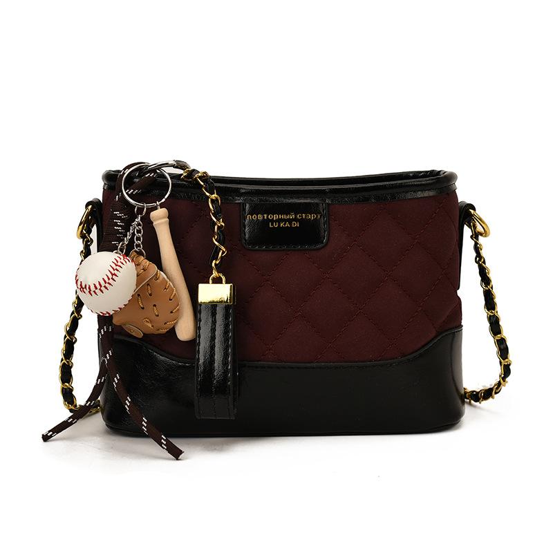 

Маленькая сумка из вышитой нити с ромбовидным узором, ретро и универсальная сумка-кроссбоди на цепочке, сумка-бродяга на одно плечо No pendant фиолетовый/чёрный