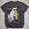 Funny White Cat Drinking Iced Coffee Shirt, Cat Mom Gift, Animal Lover Tee