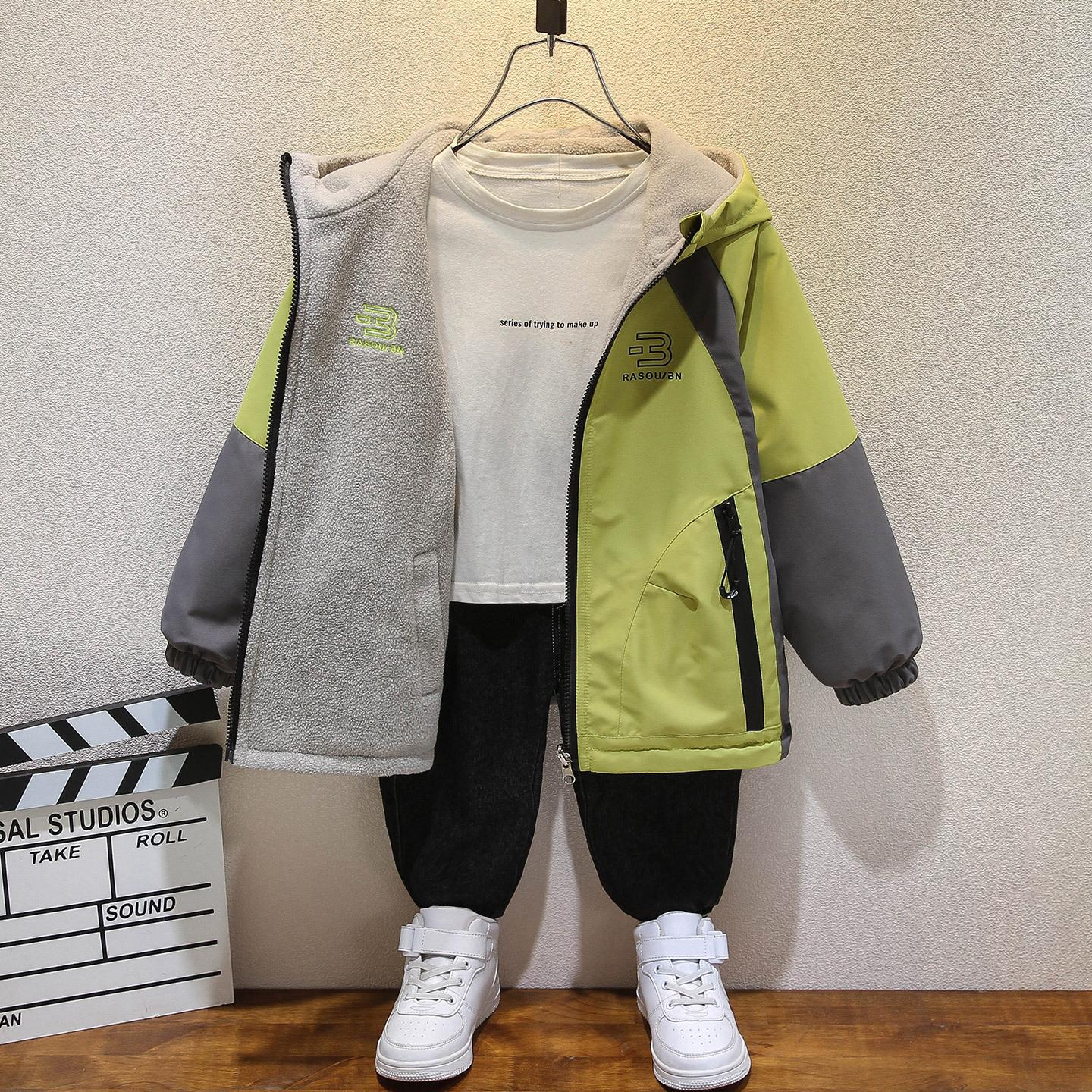 

Осенняя мода Пальто для мальчиков Плюс флисовый топ Ветровка Двусторонняя детская куртка 180cm