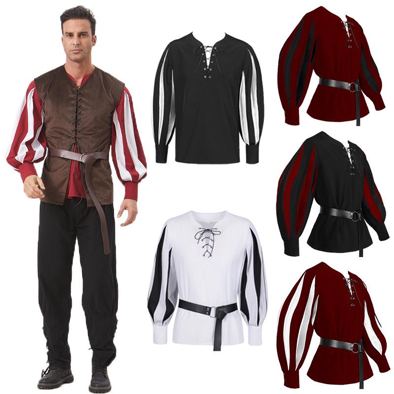 European & American Retro Medieval Costume Lace-up Shirt Cosplay Top