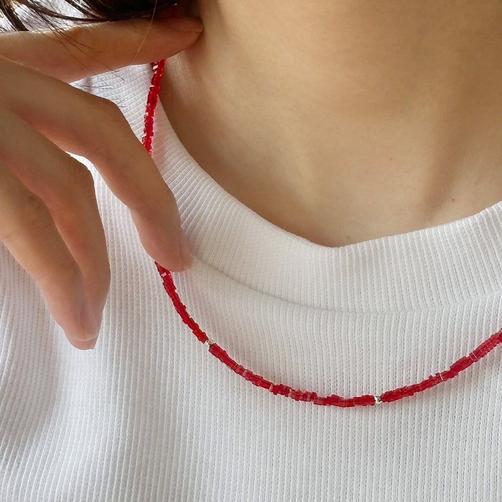 Prn272 Red Square Necklace