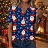 Women's Casual Christmas Printed V-Neck Short Sleeve Button T-Shirt