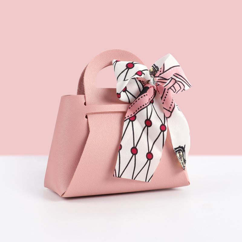 5PCS Distribute Leather Pink Gift Bags Wedding Favour Bag for Guest Mini Handbag with Ribbon Candy Packaging Box Party Decor