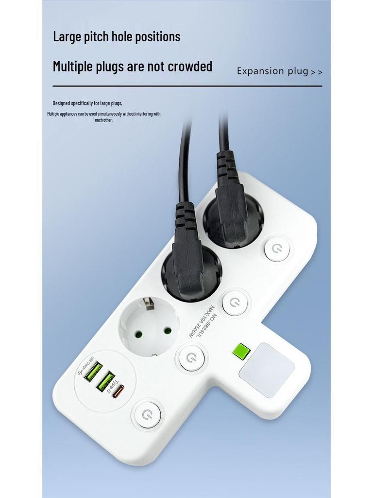 Tomada Europeia 16A 3-em-1 com Interruptor Individual e Luz Noturna, Certificado CE Adaptador Francês/Europeu