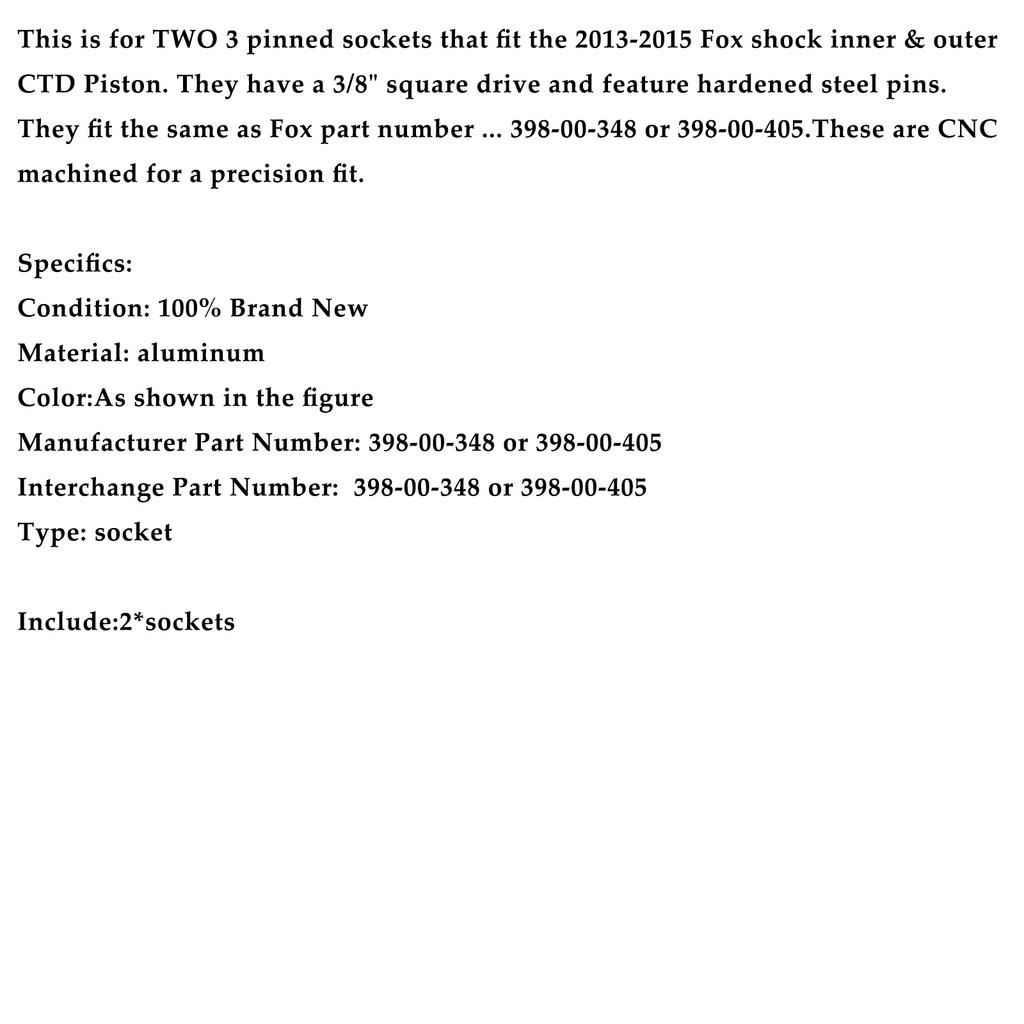 3 Pin CTD Piston Set- Inner & Outer Sockets 398-00-348 & 398-00-504 For Fox