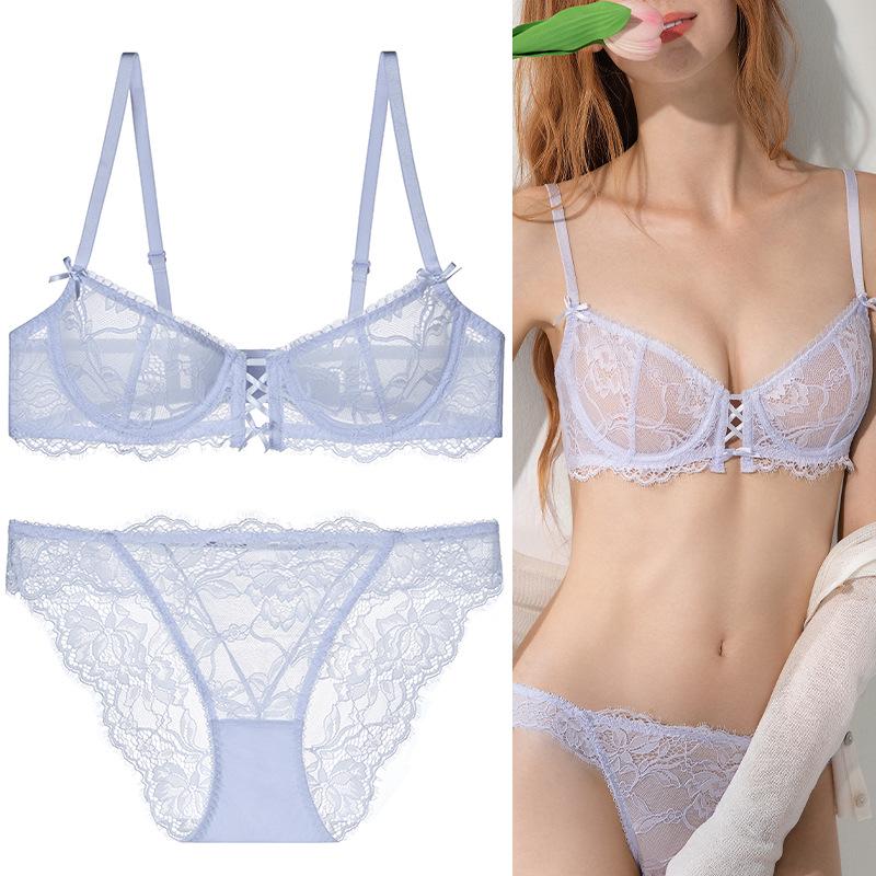 Sada francouzského krajkového spodního prádla: Lehká, prodyšná a minimalizující podprsenka a kalhotky na léto