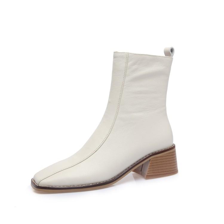 Fashion 2025 New Autumn Women Boots Genuine Leather Fashion Chelsea Boots for Women Square Toe Short Boots High Heels Ladies Shoes