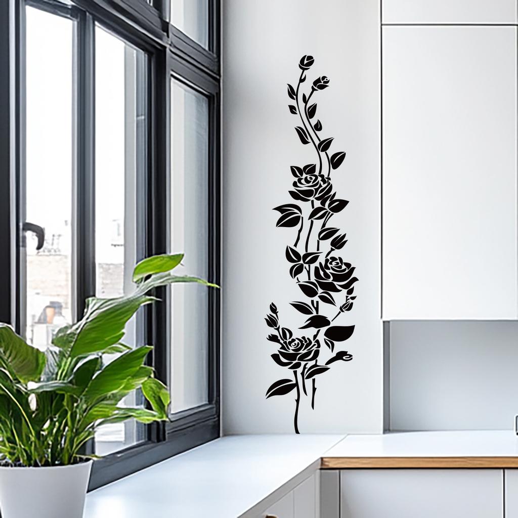 Black Rose Wall Sticker Removable Self-Adhesive Background Decor for Bedroom Living Room Home Decoration