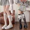 Soft and Pure Erotic White Lace Strappy Bow Ankle Socks, Thin Long Tube Tights with Layers
