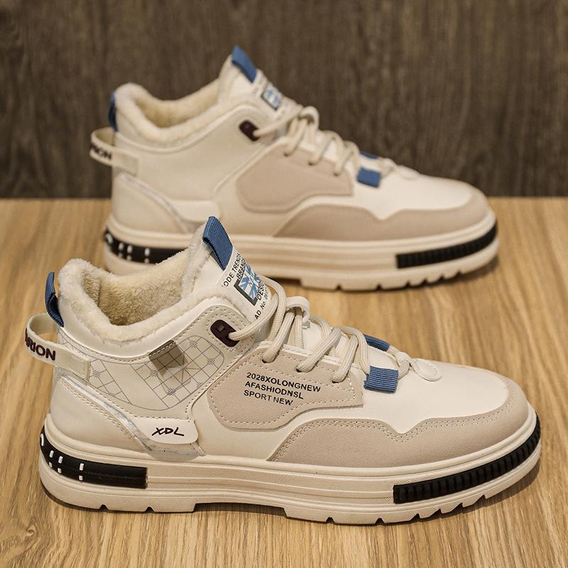 New Shoes for Men Leather Boots High Tops Casual Shoes Youth Street Fashion Winter Plush Snow Boots