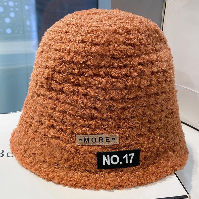 Women's Autumn and Winter Patch Plush Fisherman's Hat Big Head Circumference Korean Version Versatile Warm Japanese Basin Hat Trendy