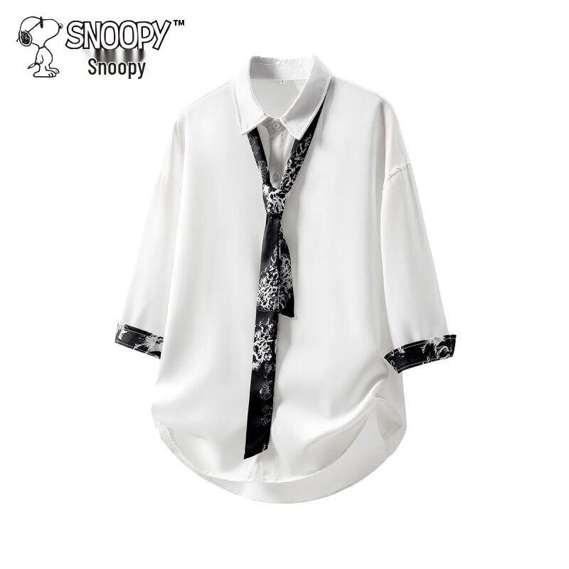 

SNOOPY Men s Business Casual Loose Fit 3/4 Sleeve Shirt 5XL