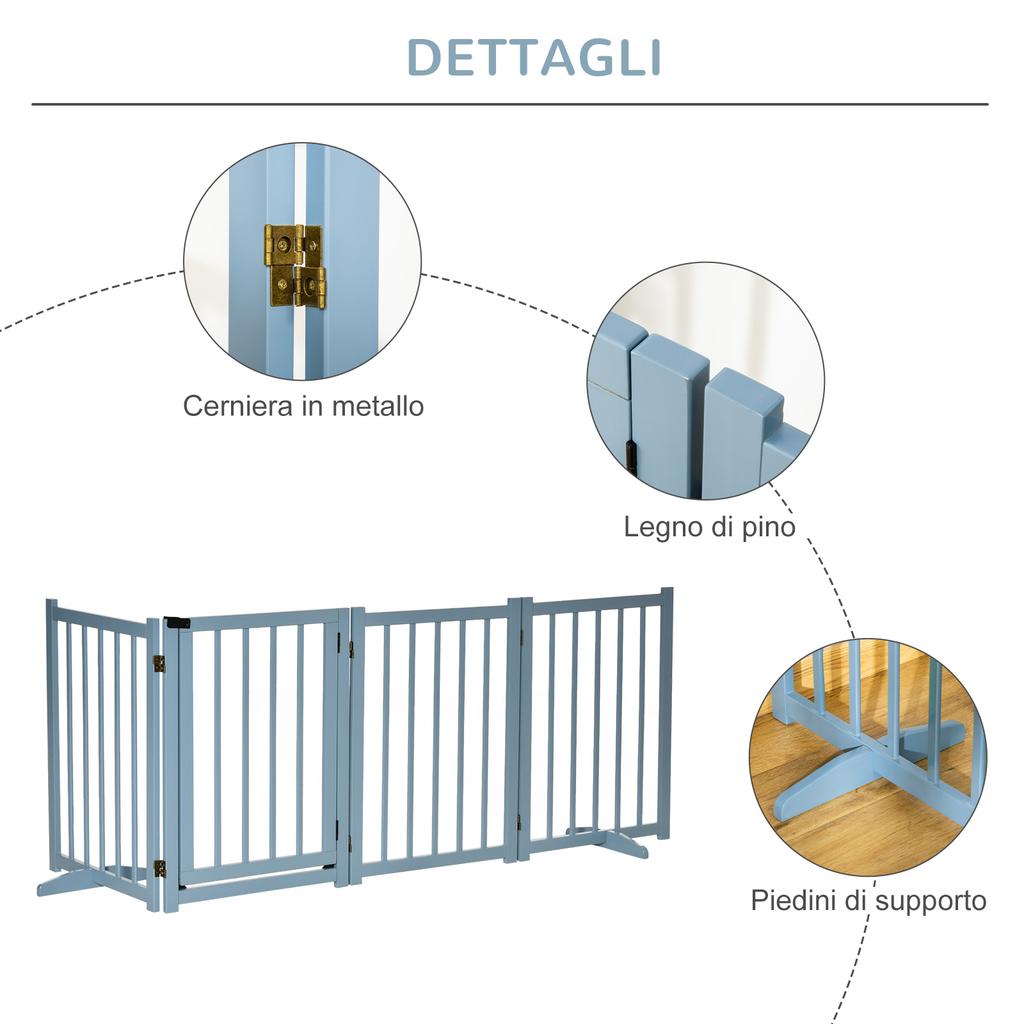Pet Gate Wooden Foldable Dog Safety Barrier W/ 4 Panels for Small and Medium Dogs Blue