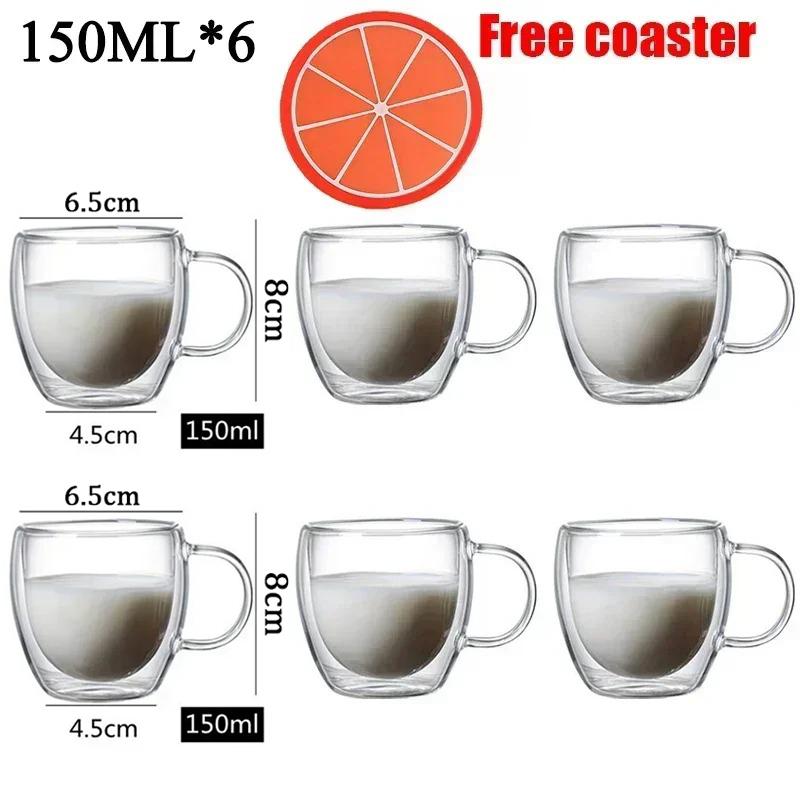 2-6pcs Double-layer Wall Transparent Cup Coffee Milk Drink Mug High Borosilicate Glass Drinkware Heat Resistant Household Office