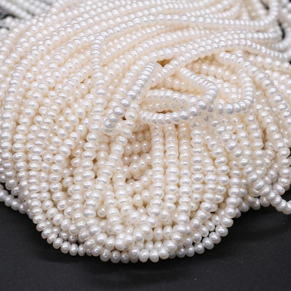 1String, White Natural Flat Shape Pearls Beads, 3-4mm, for DIY Necklaces Bracelets Accessories, Jewelry Making, Birthday, Wedding, Party Gift 36cm