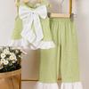 Girls' Fashionable Green Outfit - Summer Children's Casual Sleeveless Tunic Pants Set