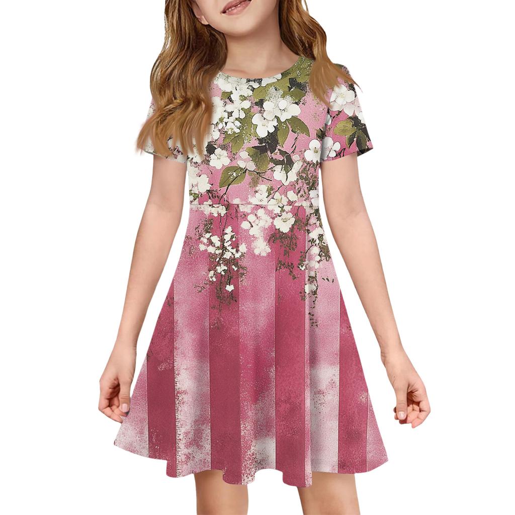 Girl Summer Dress Color & Print Short Sleeve Dress With Pocket Casual Dress Shorts Sleeve Party Dress Easter Day