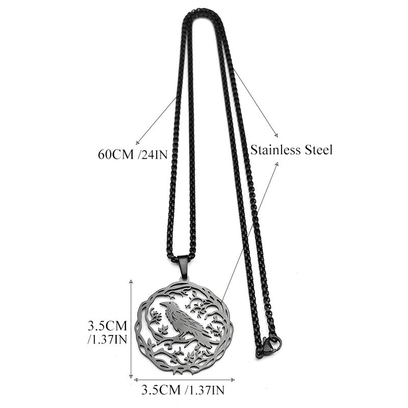 Raven Birds Pendant Necklace Women Men Stainless Steel Black Color Love Flower Of Life Knight Chain Jewelry Gifts