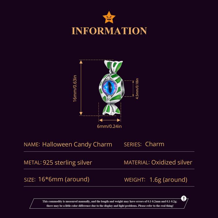 WOSTU 925 Sterling Silver Halloween Gift Skull & Heart Pendant Luminous Witch Charms Evil Eye Candy Beads Fit Bracelet DIY Neckace
